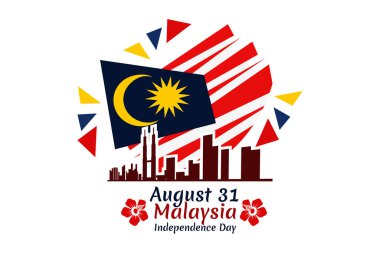 31 Ağustos, Malezya vektör illüstrasyonunun bağımsızlık günü. Tebrik kartı, poster ve afiş için uygun. 