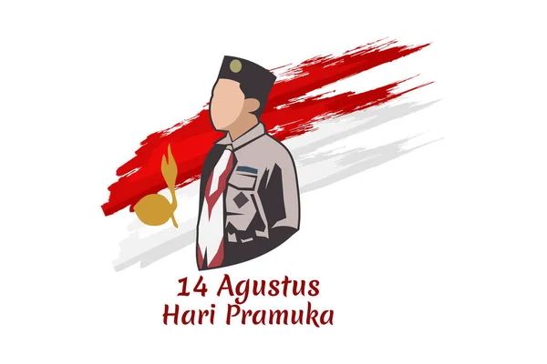8月14日ハッピープラムカの日 プラムカ インドネシア国家スカウティング運動 日ベクトルイラスト — ストックベクタ