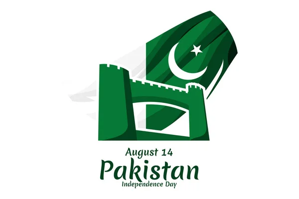 8月14日 快乐巴基斯坦独立日病媒图解 适用于贺卡 海报及横幅 — 图库矢量图片