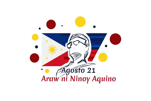 Tradução Agosto Dia Ninoy Aquino Feliz Ninoy Aquino Day Ilustração —  Vetores de Stock