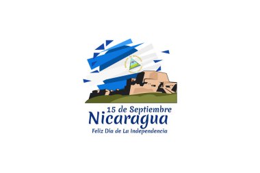 Tercümesi: 15 Eylül, Nikaragua, Mutlu Bağımsızlık Günü. Nikaragua vektör illüstrasyonunun Bağımsızlık Günü kutlu olsun. Tebrik kartı, poster ve afiş için uygun.