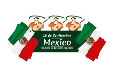 Çeviri: 16 Eylül, Meksika 'nın Bağımsızlık Günü. Mexico Vector illüstrasyonunun ulusal bayramı. Tebrik kartı, poster ve afiş için uygun.