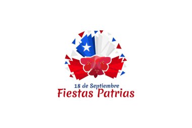 Çevirisi: 18 Eylül, Ulusal Tatil. Şili vektör illüstrasyonunun Bağımsızlık Günü kutlu olsun. Tebrik kartı, poster ve afiş için uygun.