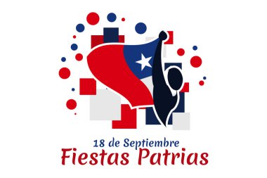 Çevirisi: 18 Eylül, Ulusal Tatil. Şili vektör illüstrasyonunun Bağımsızlık Günü kutlu olsun. Tebrik kartı, poster ve afiş için uygun.