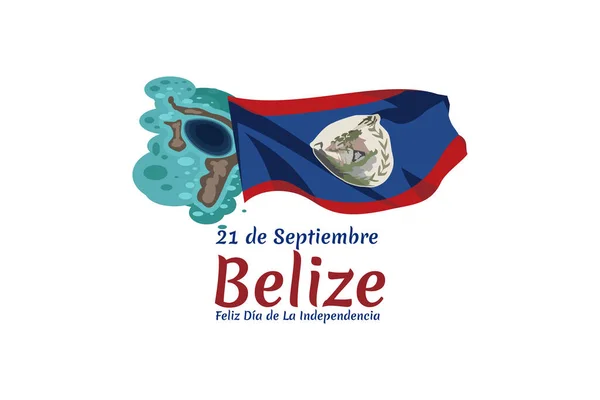 Překlad Září Belize Happy Independence Day Šťastný Den Nezávislosti Vektorové — Stockový vektor