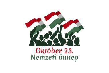 Tercümesi: 23 Ekim, Ulusal Gün. Macaristan 'da ulusal bayram - 1956 Devrimi hatıra vektör illüstrasyonu. Tebrik kartı, poster ve afiş için uygun.