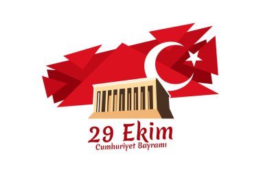 Çeviri: 29 Ekim, Cumhuriyet Günü. Türkiye Cumhuriyeti 'nin ulusal bayramı vektör illüstrasyonudur. Tebrik kartı, poster ve afiş için uygun.