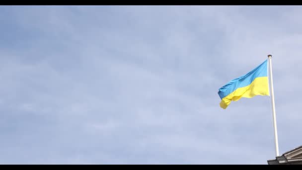 White Flagpole Flag Ukraine Its Yellow Blue Colors Waving Blue — Stock Video