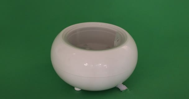 Close Pouring Water White Aroma Oil Diffuser Humidifier Green Studio — Stock Video