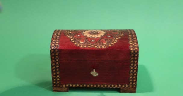 Female Hands Opening Finely Carved Wooden Box Taking 200 100 — 비디오