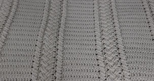 Surface Crochet Blanket Intertwined Braids Finished Beige Cotton Thread Putting — Vídeo de Stock