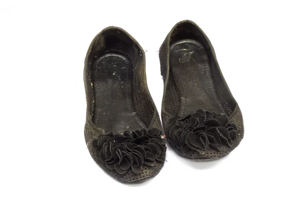 Nero lucido scarpe ragazza in pelle isolato — Foto Stock