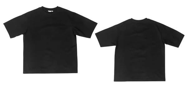 Κενό Μαύρο Oversize Shirt Mockup Εμπρός Και Πίσω Απομονωμένο Λευκό — Φωτογραφία Αρχείου