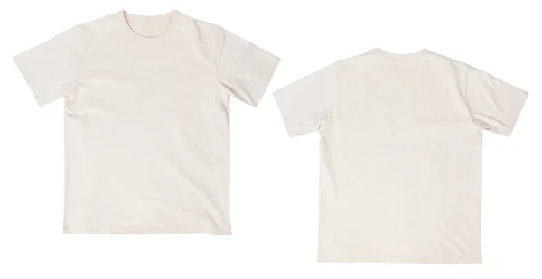 Branco Bege Shirt Mockup Frente Verso Isolado Fundo Branco Com — Fotografia de Stock