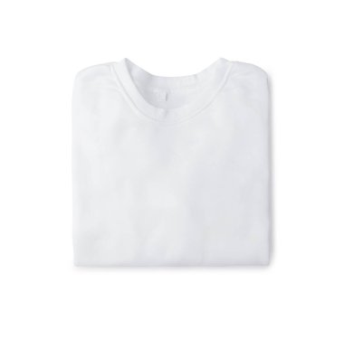 Tasarım şablonu olarak kullanılan beyaz katlanmış sweatshirt modeli, kırpma yolu ile beyaz arkaplanda izole edilmiş.