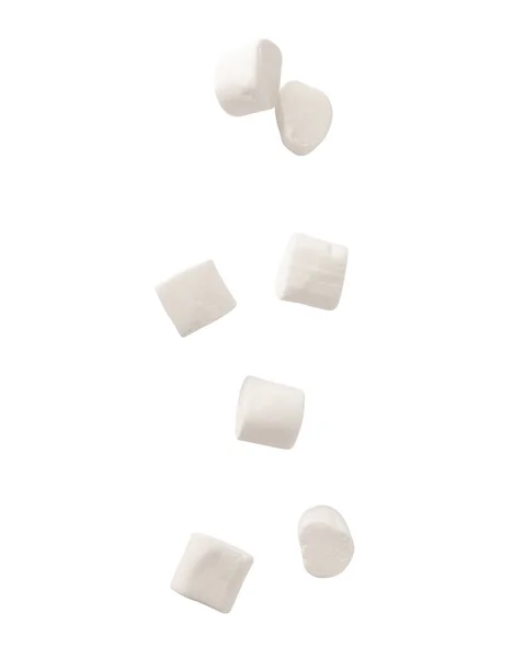 Marshmallow Caindo Isolado Fundo Branco Com Caminho Recorte — Fotografia de Stock