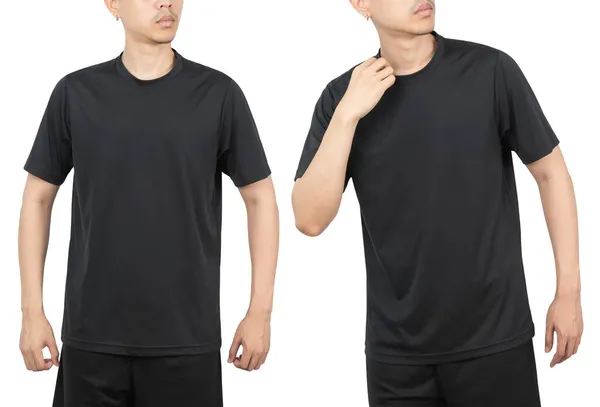 Młody Mężczyzna Czarnym Shirt Mockup Przód Tył Używany Jako Szablon — Zdjęcie stockowe