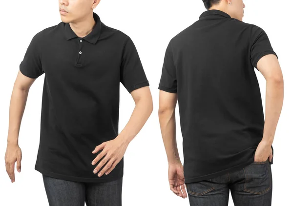 Ung Man Blank Polo Shirt Mockup Front Och Rygg Används — Stockfoto