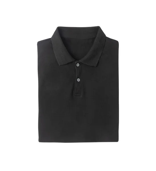 Camiseta Polo Negra Plegada Mockup Aislada Sobre Fondo Blanco Con — Foto de Stock