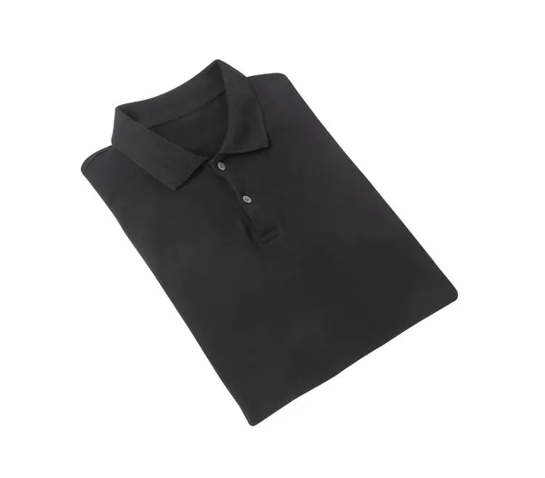 Camiseta Polo Negra Plegada Mockup Aislada Sobre Fondo Blanco Con — Foto de Stock