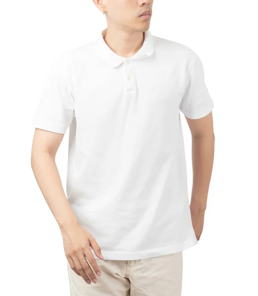 Jovem Branco Polo Shirt Mockup Usado Como Modelo Design Isolado — Fotografia de Stock