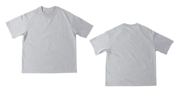 Camiseta Gran Tamaño Gris Blanco Maqueta Frontal Trasera Aislada Sobre —  Fotos de Stock