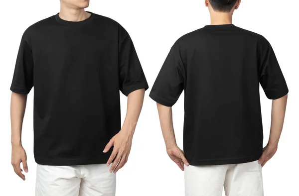 Giovane Uomo Bianco Oversize Shirt Mockup Anteriore Posteriore Utilizzato Come — Foto Stock