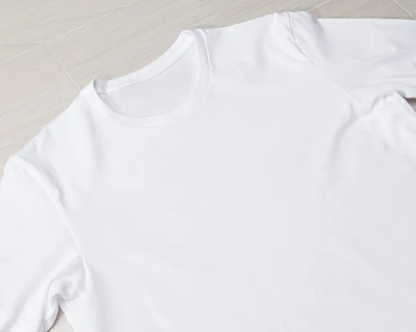 Plantilla Maqueta Camiseta Blanca Blanco Suelo —  Fotos de Stock