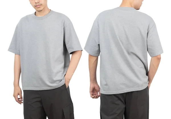 Giovane Uomo Shirt Grigia Oversize Modello Anteriore Posteriore Utilizzato Come — Foto Stock