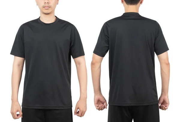 Νεαρός Άνδρας Μαύρο Σπορ Shirt Μακιγιαρισμένο Εμπρός Και Πίσω Χρησιμοποιείται — Φωτογραφία Αρχείου
