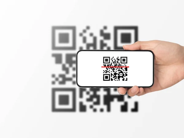 Χέρι Που Χρησιμοποιεί Κινητό Έξυπνο Τηλέφωνο Σάρωση Κώδικα Barcode Reader — Φωτογραφία Αρχείου