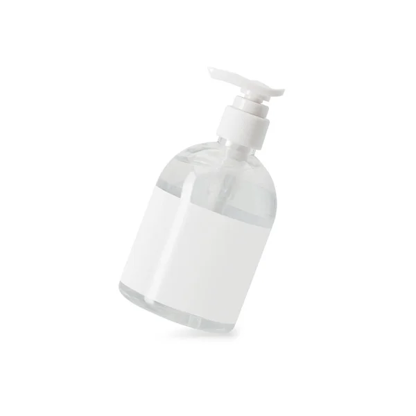 清澈的手部清洁剂装在清澈的泵瓶模型中 与白色背景隔离 有剪切路径 — 图库照片