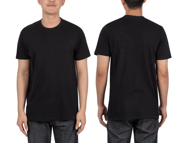 Jovem Homem Preto Camiseta Mockup Isolado Fundo Branco Com Recorte — Fotografia de Stock