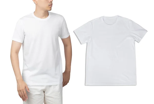Beyaz Shirt Modeli Kırpma Yolu Olan Beyaz Arkaplanda Izole Edildi — Stok fotoğraf