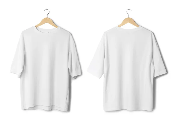 White Oversize Shirt Mockup Hanging Isolated White Background Clipping Path — Stock Photo, Image