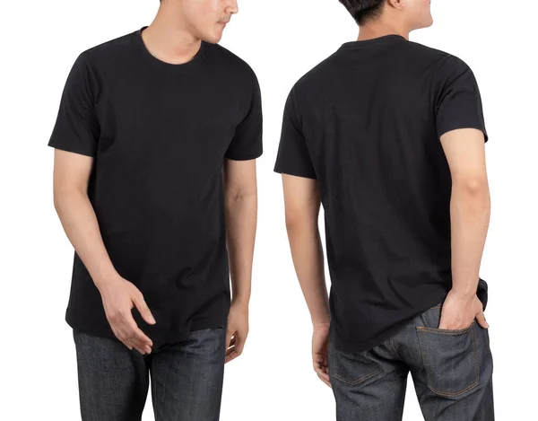Jovem Homem Preto Camiseta Mockup Isolado Fundo Branco Com Recorte — Fotografia de Stock