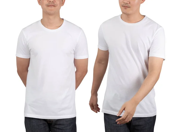 Νεαρός Άνδρας Λευκό Μπλουζάκι Μακιγιαρισμένος Απομονωμένος Λευκό Φόντο Μονοπάτι Απόκομμα — Φωτογραφία Αρχείου