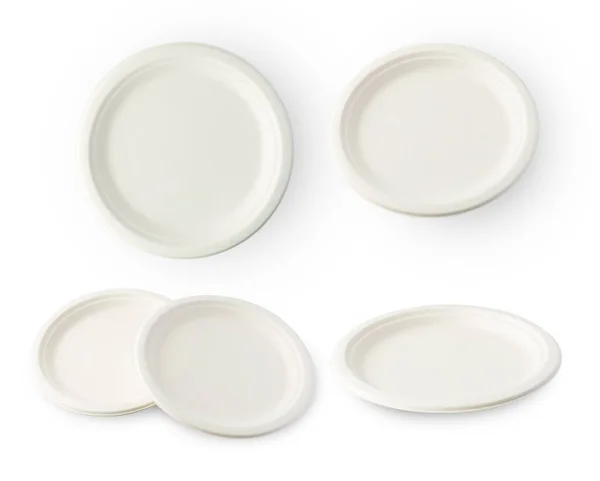 Biodegradable Plates Isolated White Background Clipping Path — Stock Photo, Image