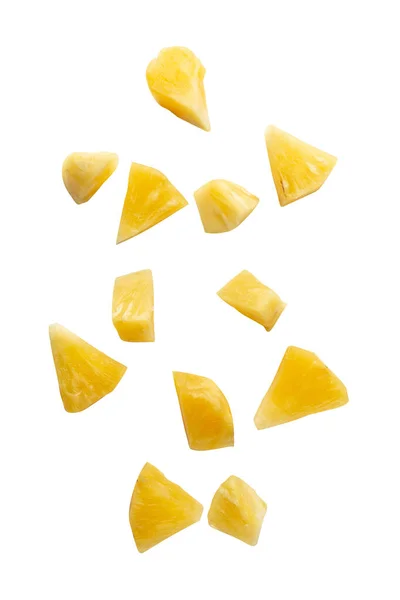 Falling Pineapple Slices Isolated White Background Clipping Path — Stock Photo, Image