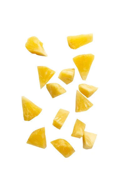 Falling Pineapple Slices Isolated White Background Clipping Path — Stock Photo, Image