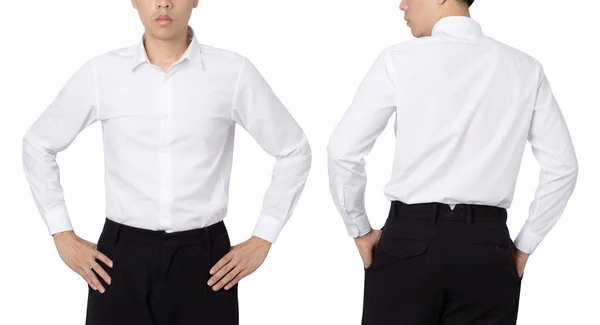 Giovane Uomo Camicia Maniche Lunghe Mockup Isolato Sfondo Bianco Con — Foto Stock