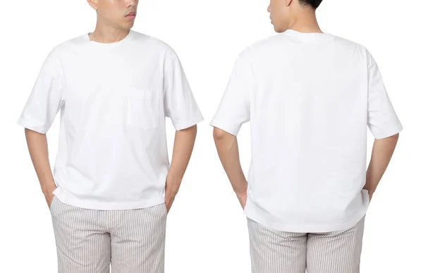 Jovem Tamanho Grande Camiseta Mockup Isolado Fundo Branco Com Recorte — Fotografia de Stock