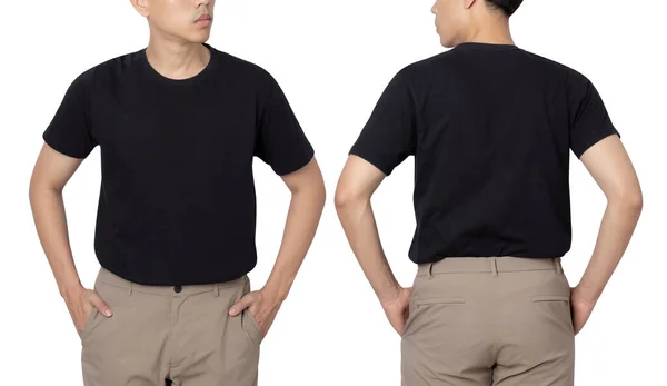 Ung Man Svart Shirt Mockup Isolerad Vit Bakgrund Med Klippning — Stockfoto
