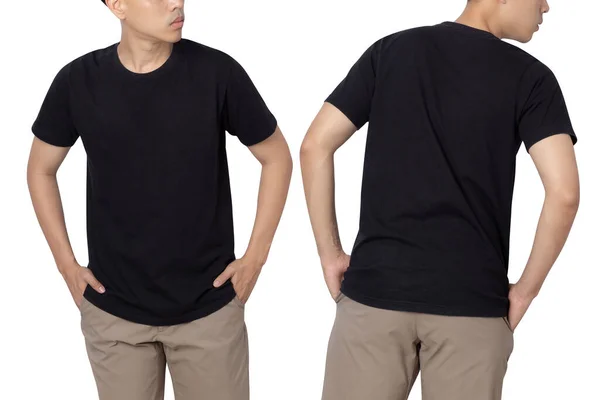 Jeune Homme Shirt Noir Mockup Isolé Sur Fond Blanc Avec — Photo