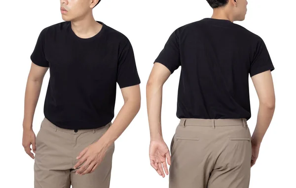 Giovane Uomo Nero Shirt Mockup Isolato Sfondo Bianco Con Percorso — Foto Stock