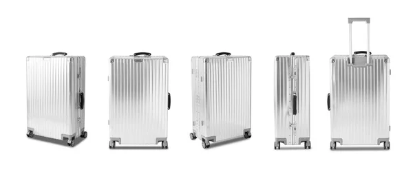 Silver Luggage Isolated White Background Clipping Path — ストック写真