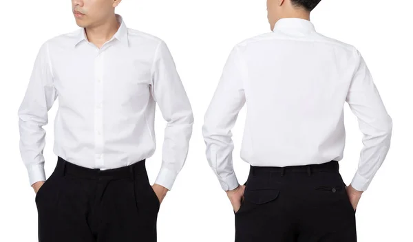 Giovane Uomo Camicia Maniche Lunghe Mockup Isolato Sfondo Bianco Con — Foto Stock