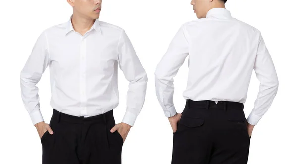 Giovane Uomo Camicia Maniche Lunghe Mockup Isolato Sfondo Bianco Con — Foto Stock