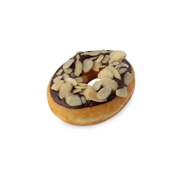 Chocolate Almonds Donut Isolated White Background Clipping Path — Fotografia de Stock