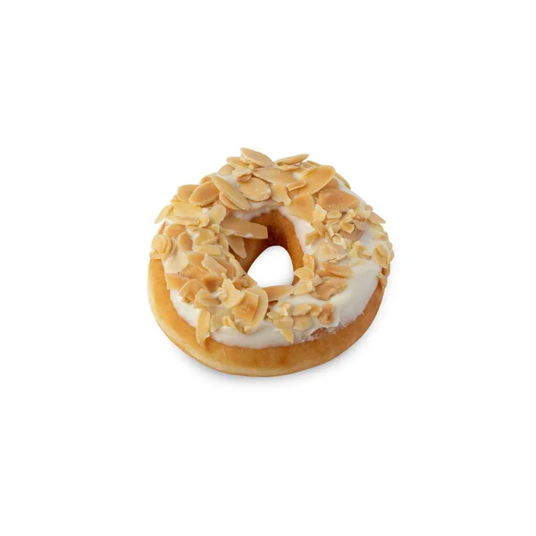 White Chocolate Almonds Donut Isolated White Background Clipping Path — Fotografie, imagine de stoc